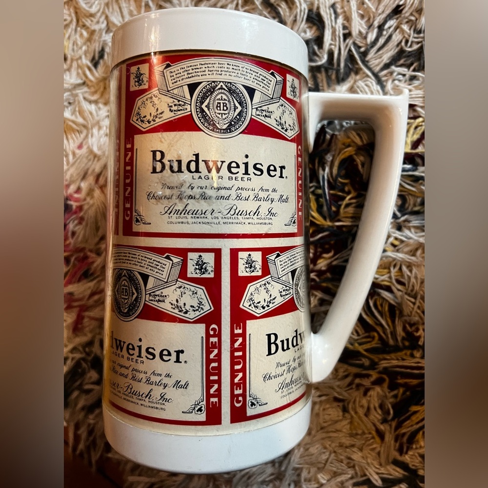 Budweiser Lager Beer Stein with Red and White Design